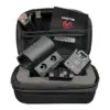 Mantis X10 Elite Lieferumfang: Sensor, BR7-Halterung, Universal-Adapter und Ladekabel im Transportcase