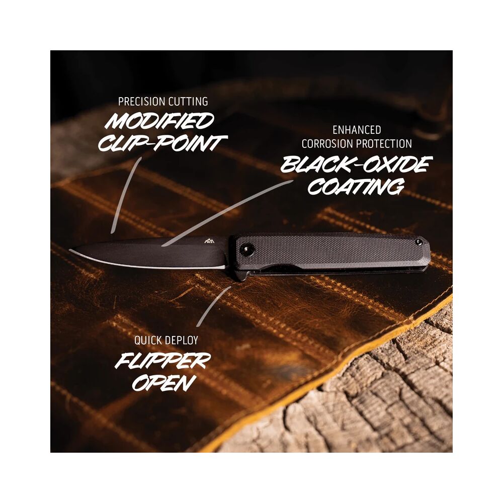 Outdoor Edge PELEUS Klappmesser 18,5 cm Flipper Messer mit schwarzer Clip-Point Klinge & G10 Griff – Bild 2