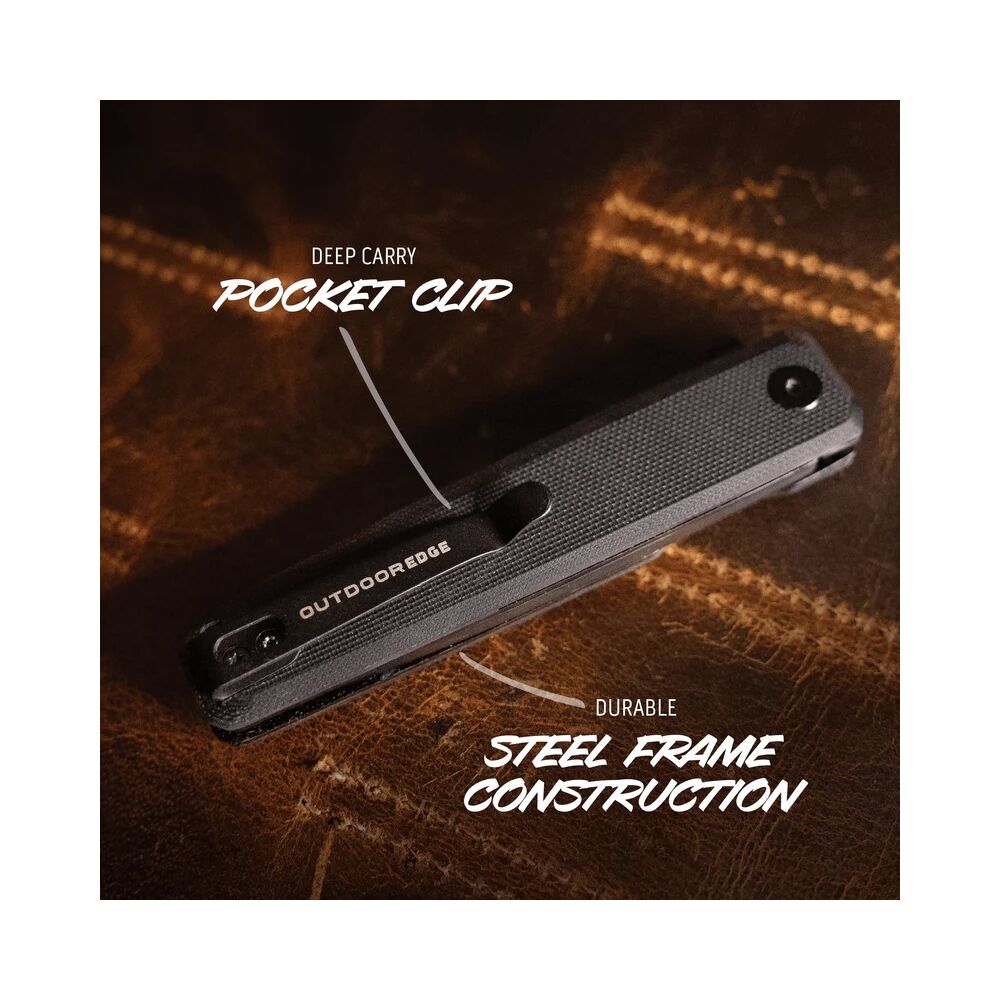 Outdoor Edge PELEUS Klappmesser 18,5 cm Flipper Messer mit schwarzer Clip-Point Klinge & G10 Griff – Bild 3