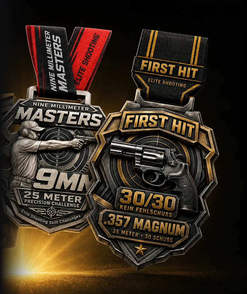 Medaillen der Elite Shooting Skill Challenges: Nine Millimeter Masters und .357 Magnum First Hit