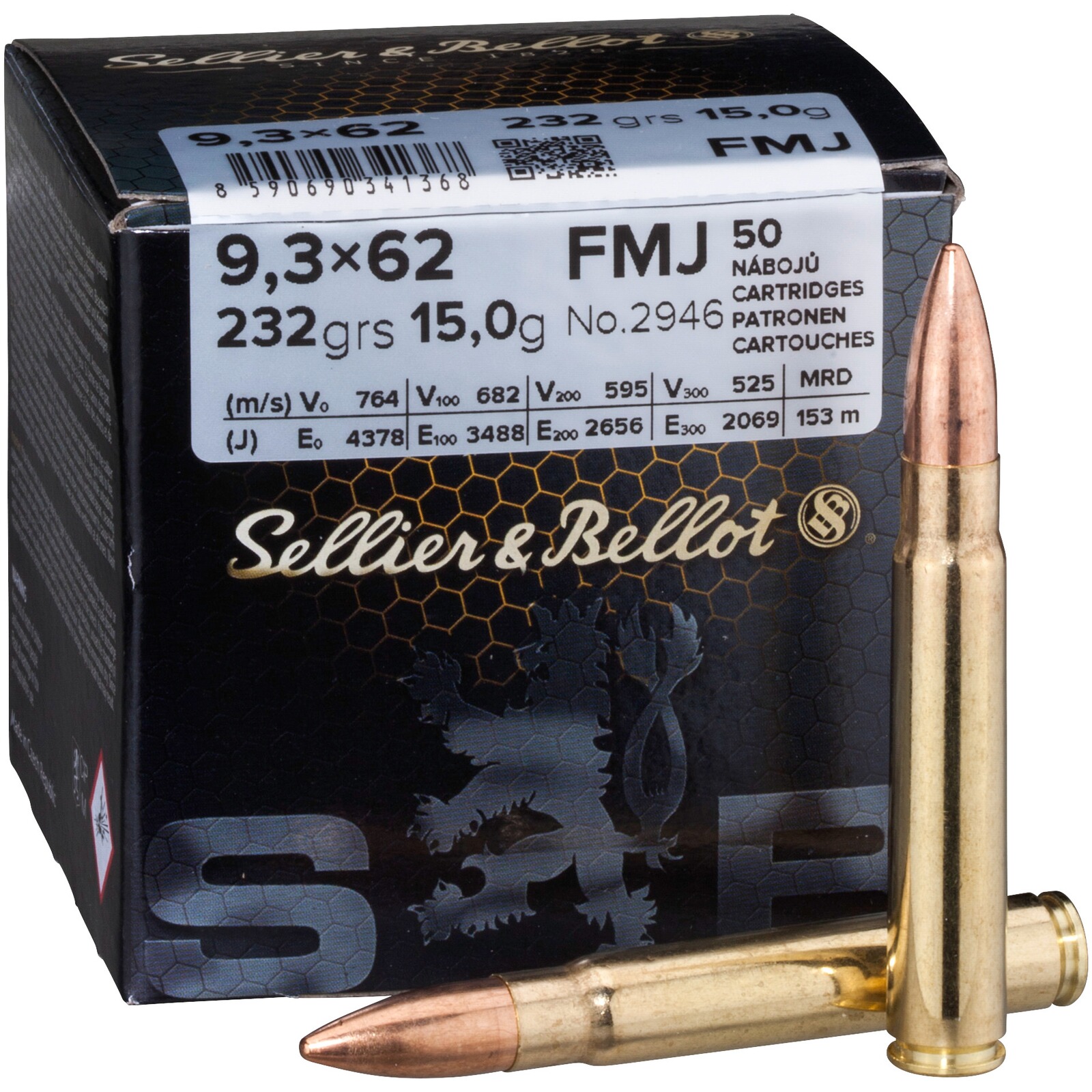 Sellier & Bellot 9,3x62 Vollmantel 15,0g/232grs., 50 Stück