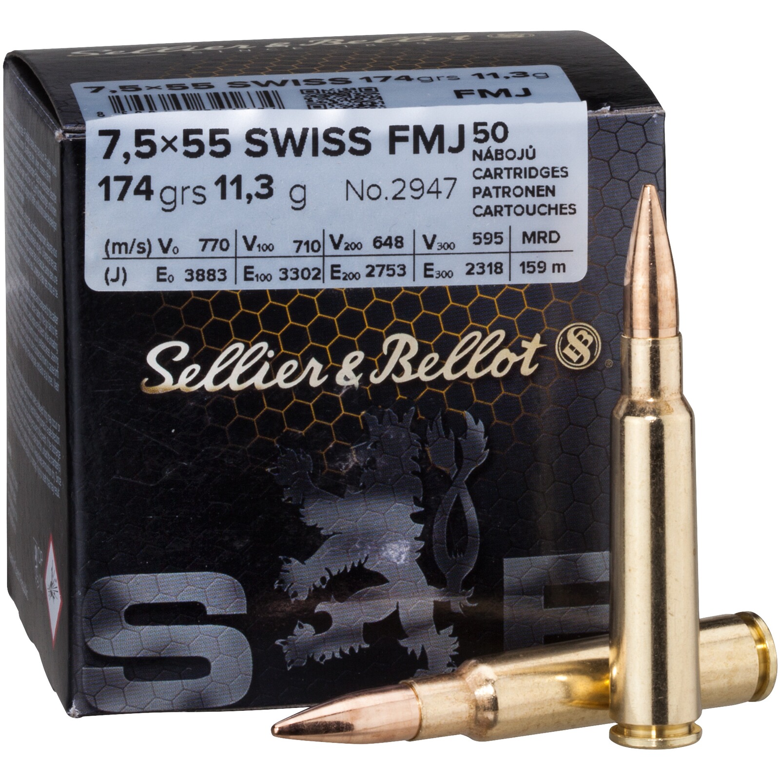 Sellier & Bellot 7,5x55 Vollmantel 11,3g/174grs., 50 Stück