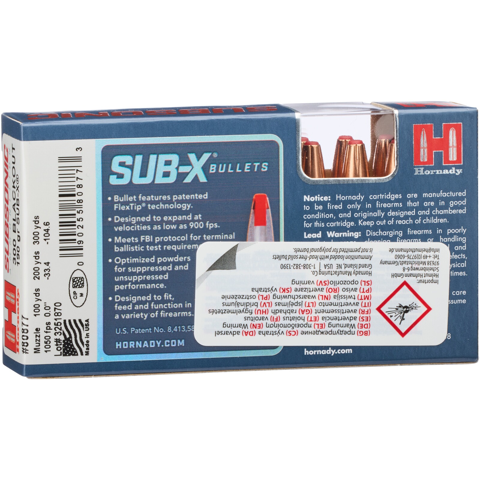 Hornady .300 AAC Blackout Subsonic SUB-X 12,3g/190grs., 20 Stück