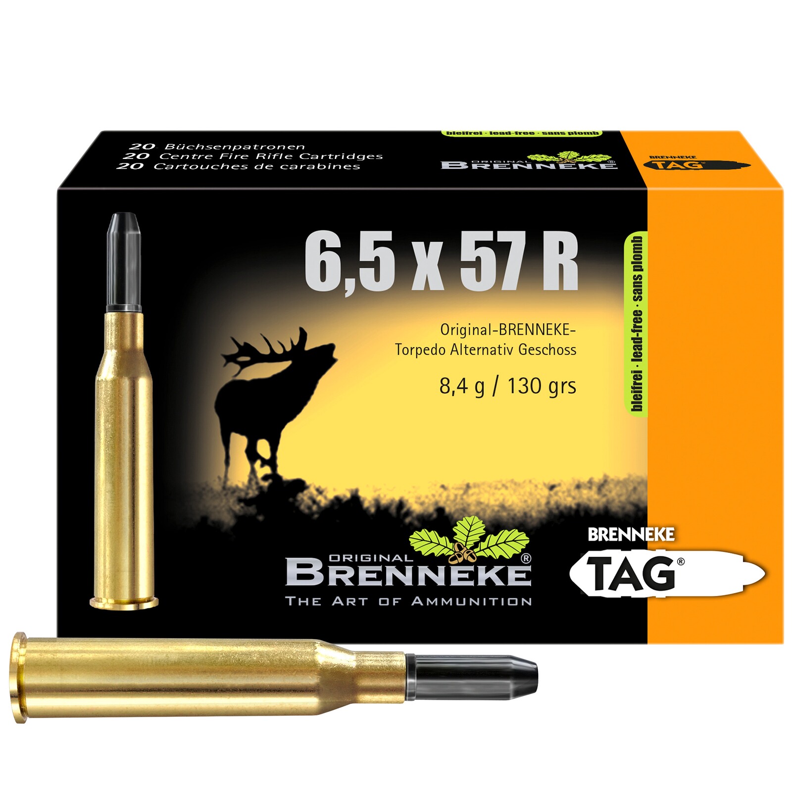 Brenneke 6,5x57R TAG bleifrei 8,4g/130 grs., 20 Stück