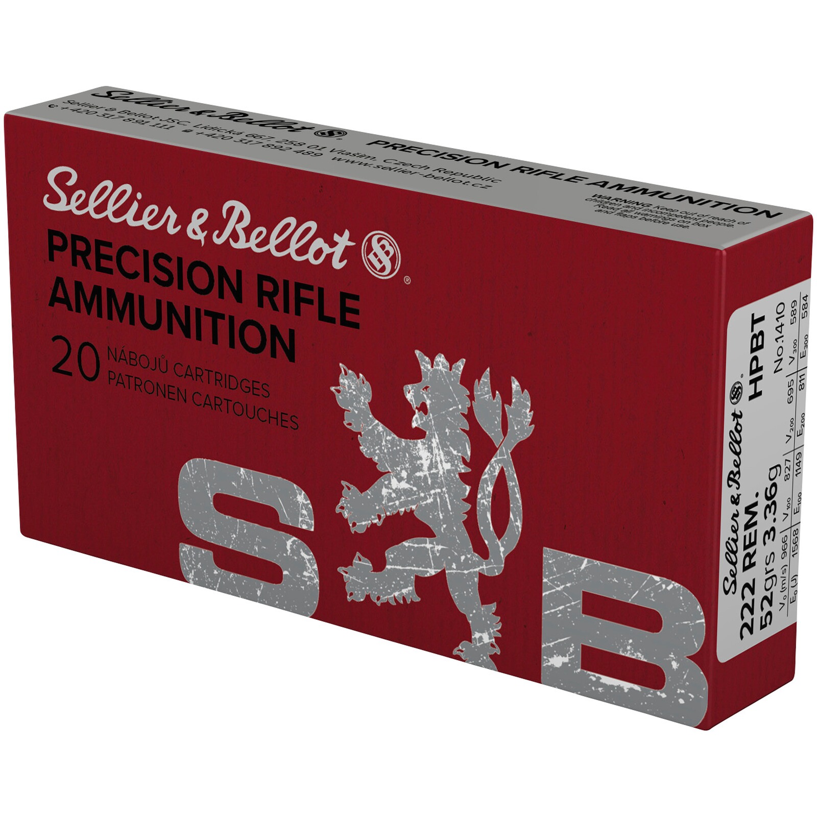 Sellier & Bellot .222 Rem. HPBT OTM 3,4g/52grs., 20 Stück