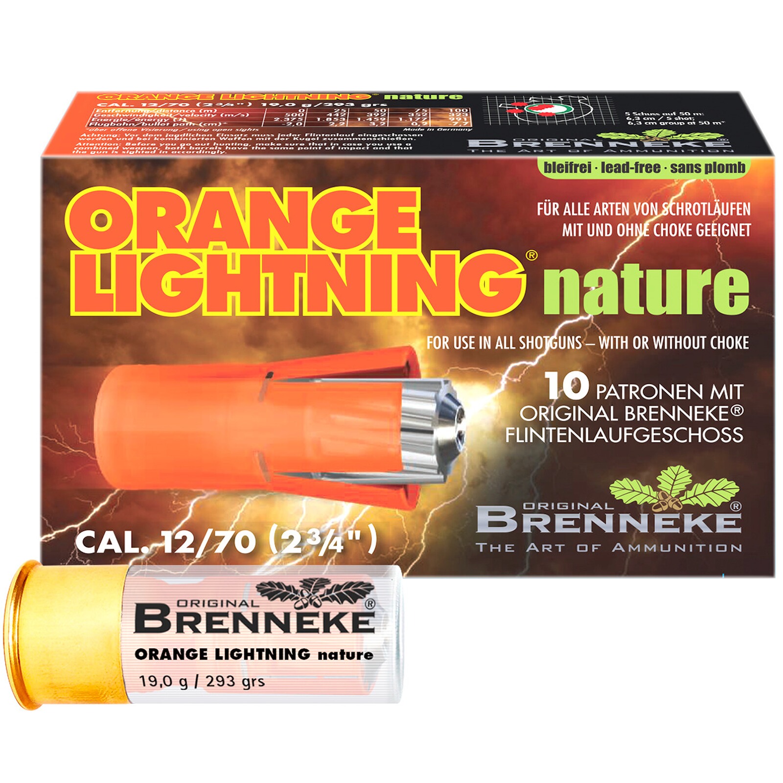 Brenneke 12/70 Orange Lightning nature 19g, 10 Stück