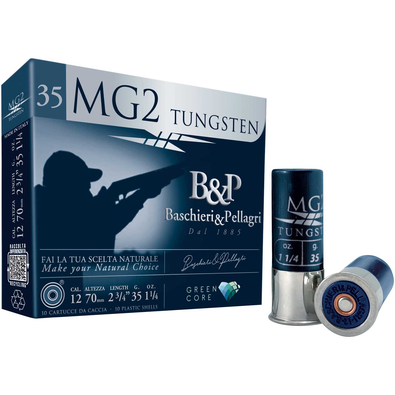 Baschieri & Pellagri 12/70 MG2 Tungsten Green Core 2,9mm 35g., 10 Stück