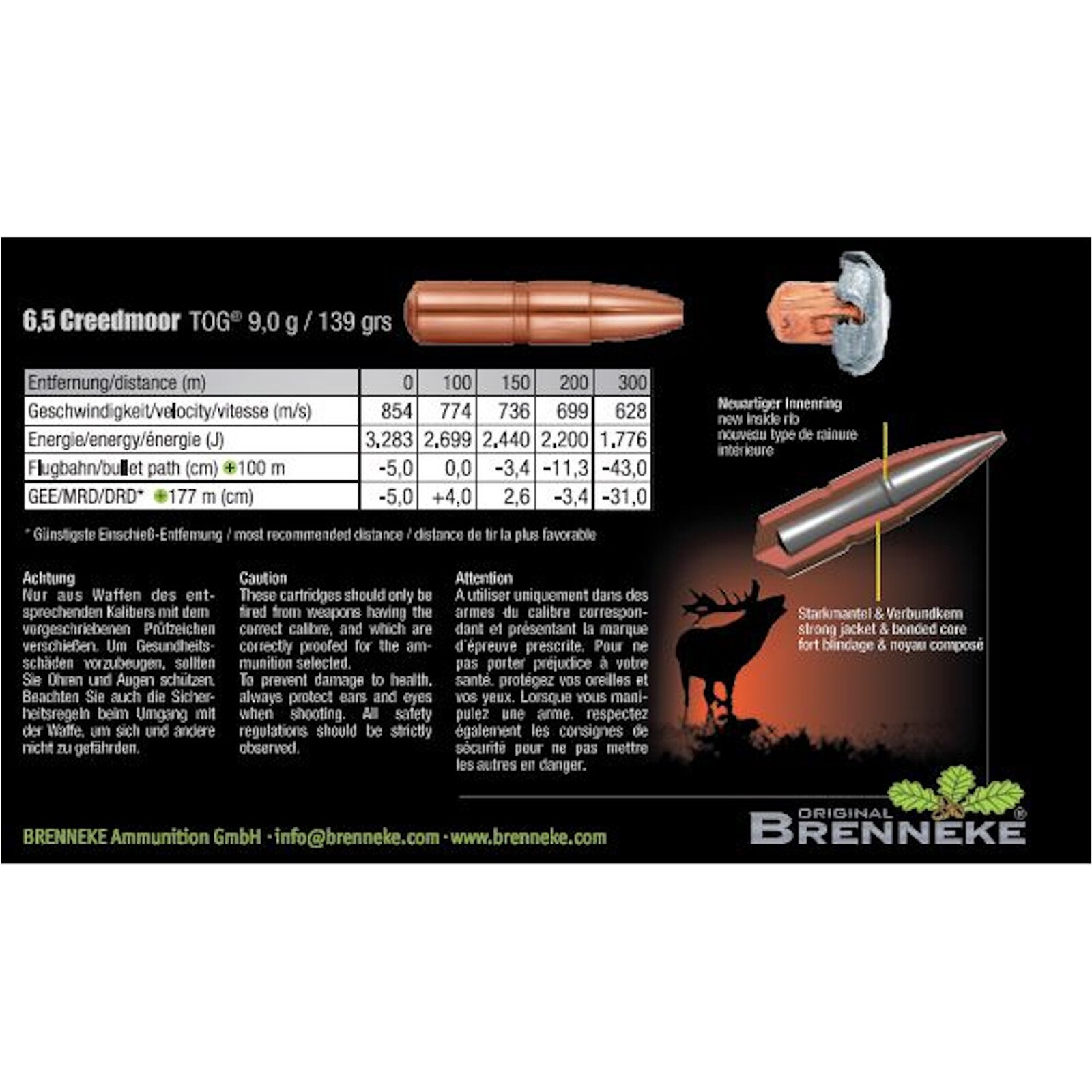 Brenneke 6,5 Creedmoor TOG 9,0g/139grs., 20 Stück