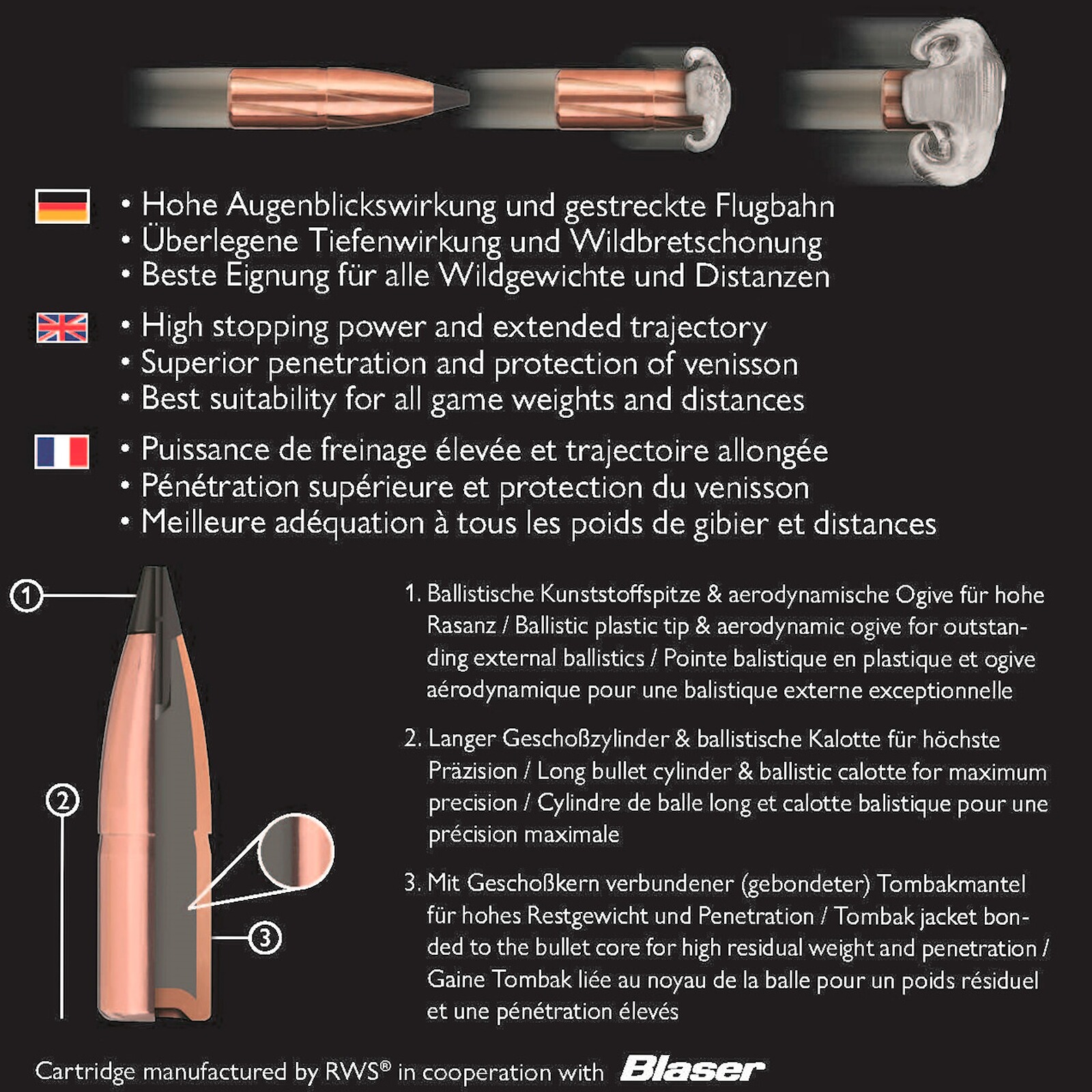 Blaser .30-06 Spr. Controlled Deformation Bonded 10,7g/165grs., 20 Stück