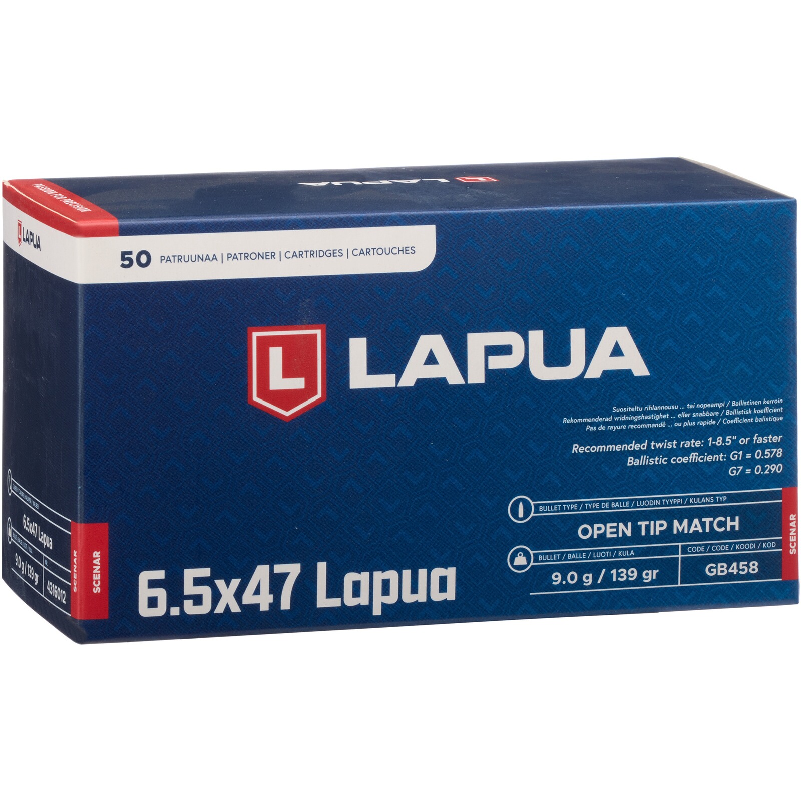 Lapua 6,5x47 Lapua Scenar OTM 9g/139grs., 50 Stück