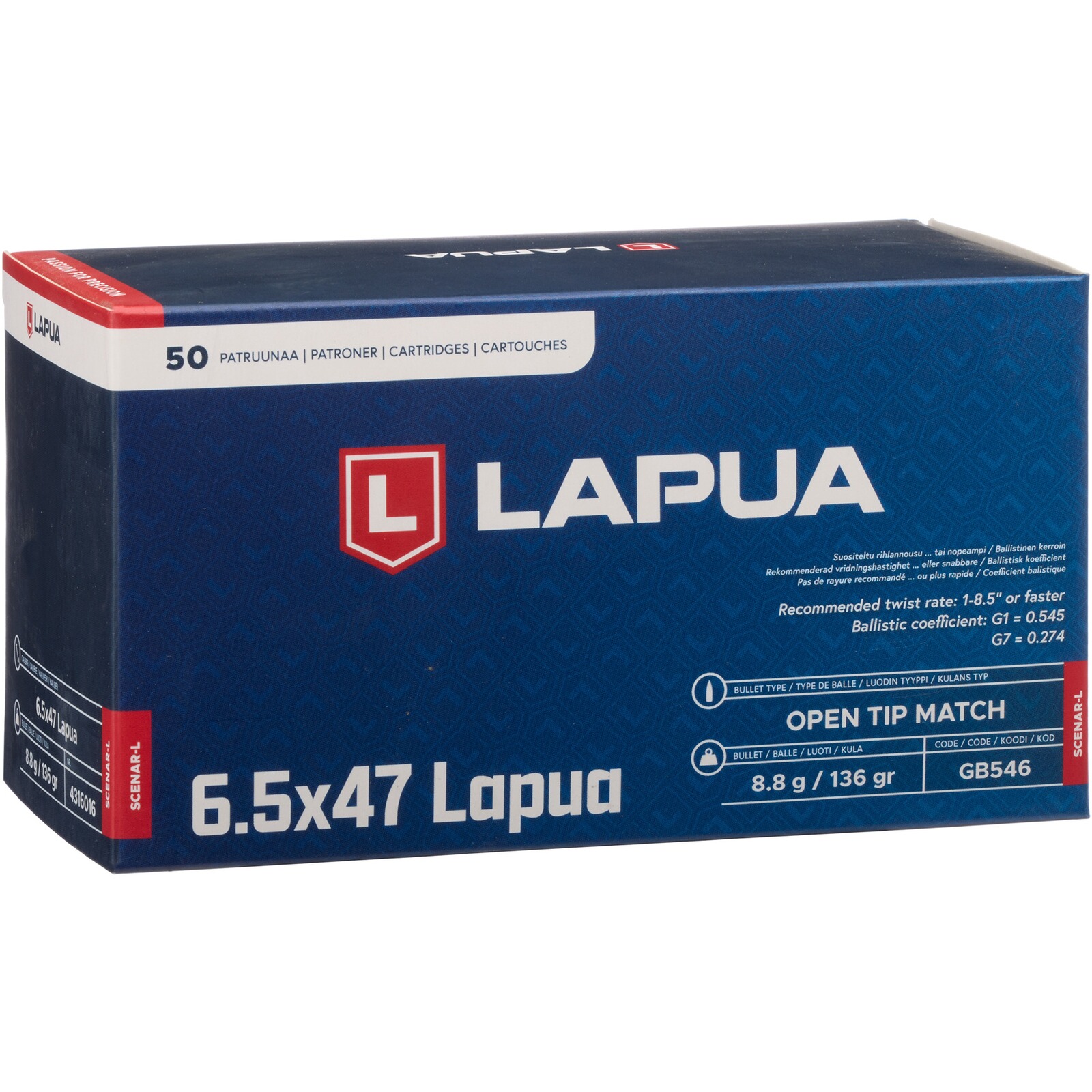Lapua 6,5x47 Lapua Scenar-L OTM 8,8g/136grs., 50 Stück