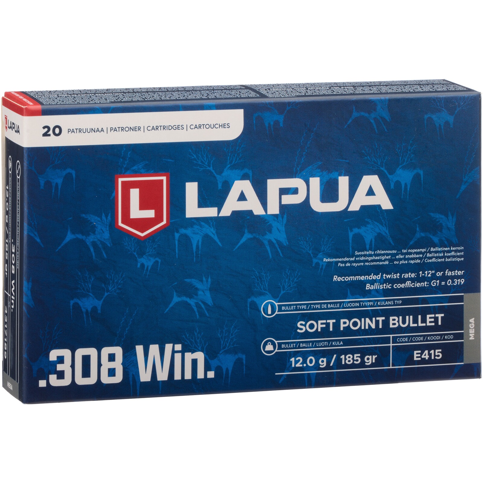 Lapua .308 Win. Mega Teilmantel SP 12g/185grs., 20 Stück