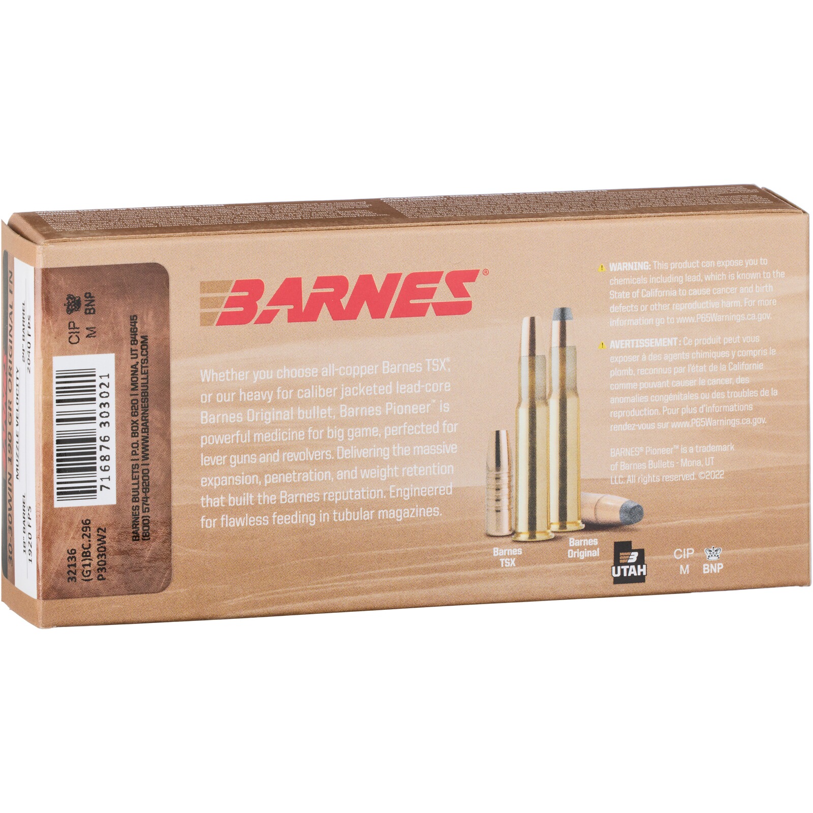 Barnes .30-30 Winchester Pioneer JHP 12,3g/190grs., 20 Stück