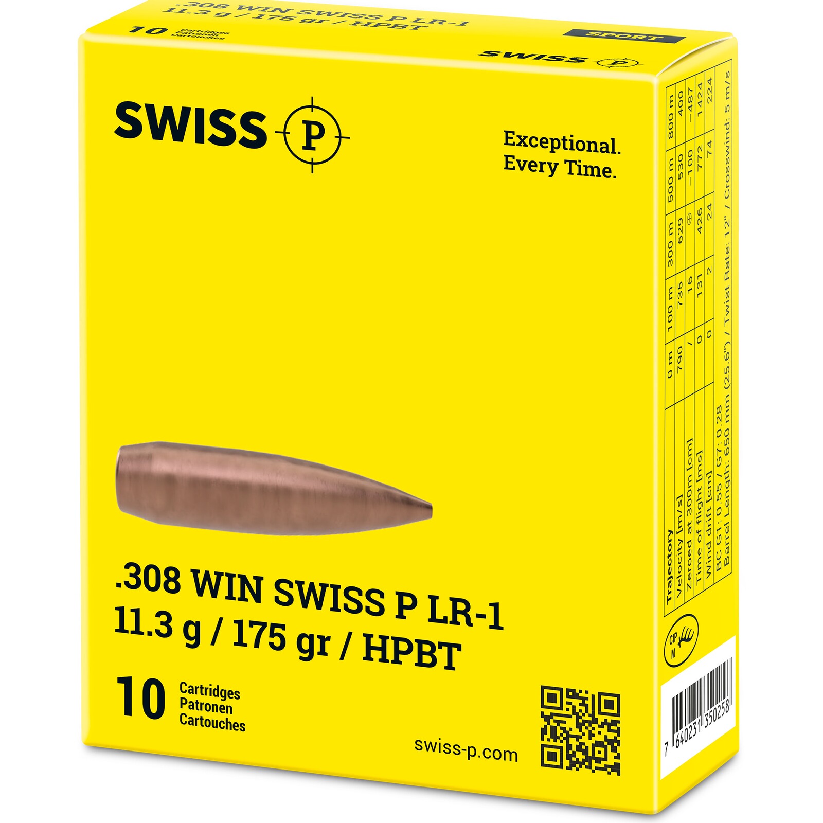 Swiss P .308 Win. LR-1 HPBT 11,3g/175grs., 10 Stück