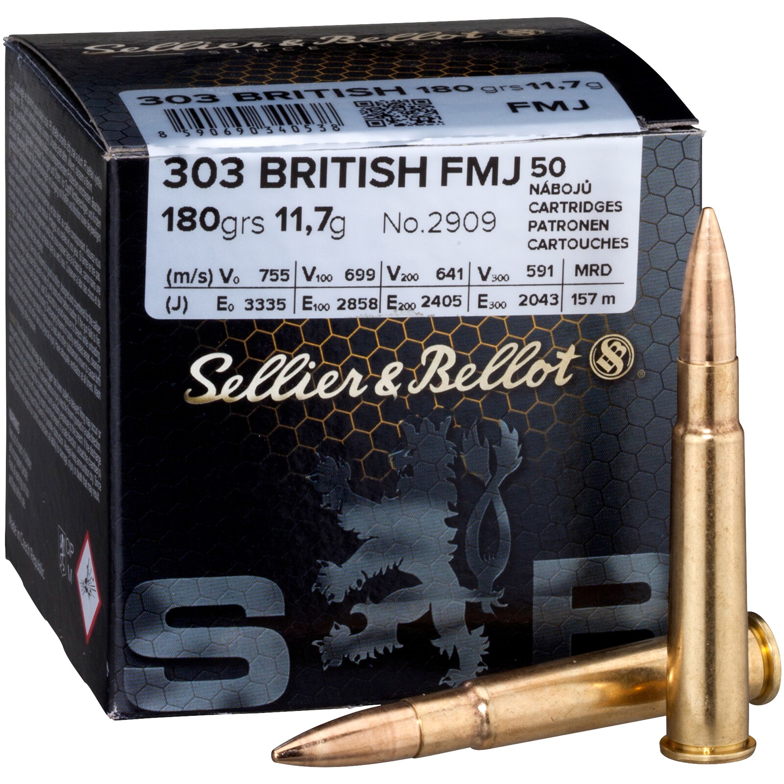 Sellier & Bellot .303 British Vollmantel 11,7g/180grs., 50 Stück